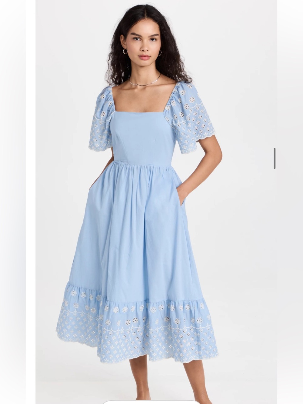 English Factory Light Blue Eyelet Square-Neck Midi Dress